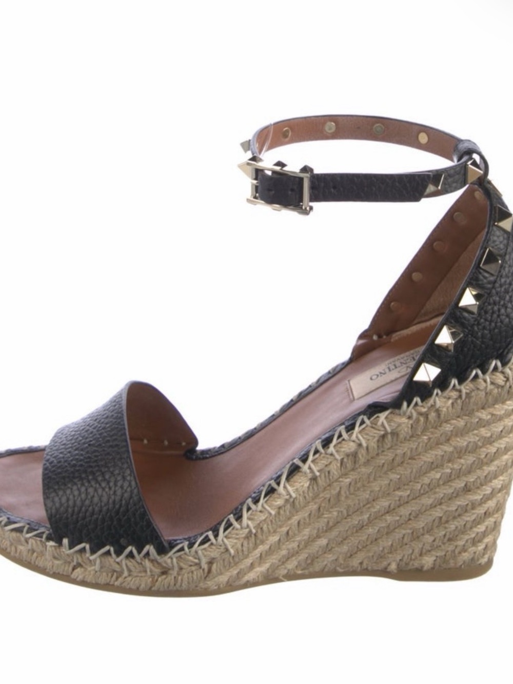 Valentino Black Studded Espadrille Wedge Sandals with Ankle Strap